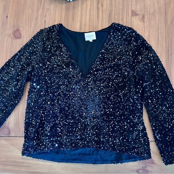 Sezane Shiny Blouse black sequin top size 40 - Picture 6 of 6
